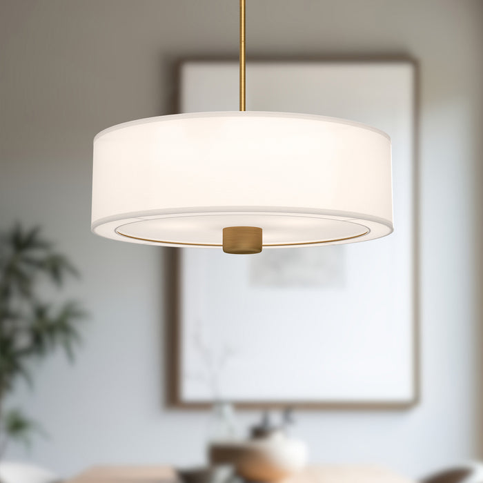 Theo Three Light Pendant Aged Gold/White Linen-Pendants-Alora-Lighting Design Store