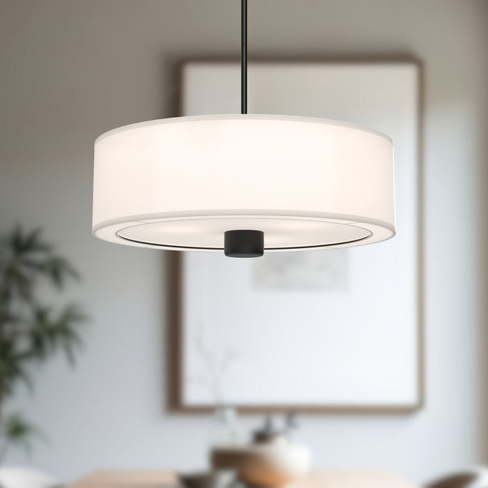 Theo Three Light Pendant Matte Black/White Linen-Pendants-Alora-Lighting Design Store