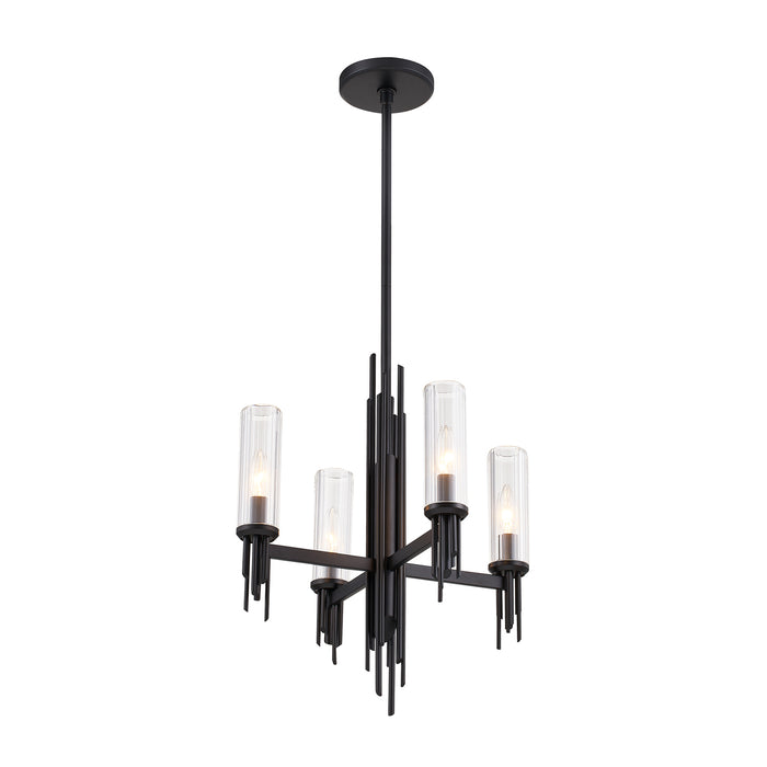 Torres Four Light Chandelier Clear Ribbed Glass/Matte Black-Mini Chandeliers-Alora-Lighting Design Store