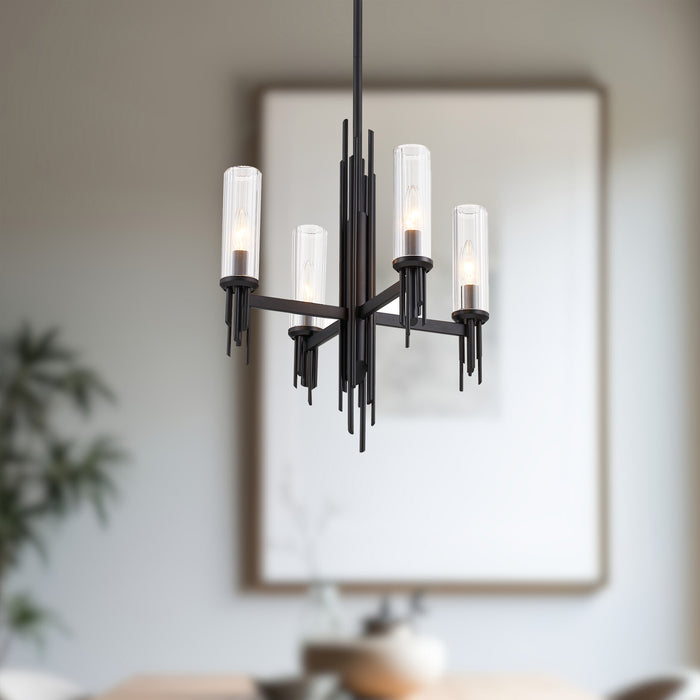Torres Four Light Chandelier Clear Ribbed Glass/Matte Black-Mini Chandeliers-Alora-Lighting Design Store