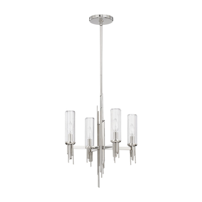 Torres Four Light Chandelier Polished Nickel/Ribbed Glass-Mini Chandeliers-Alora-Lighting Design Store