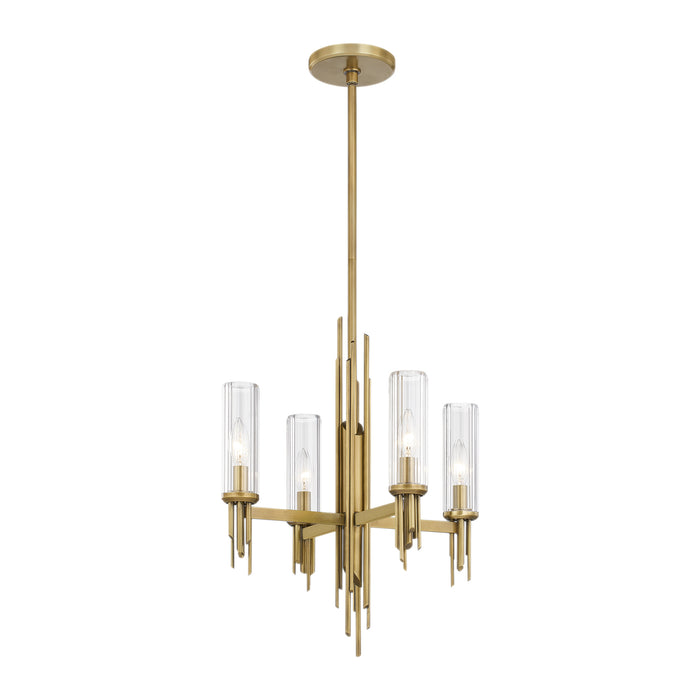 Torres Four Light Chandelier Ribbed Glass/Vintage Brass-Mini Chandeliers-Alora-Lighting Design Store