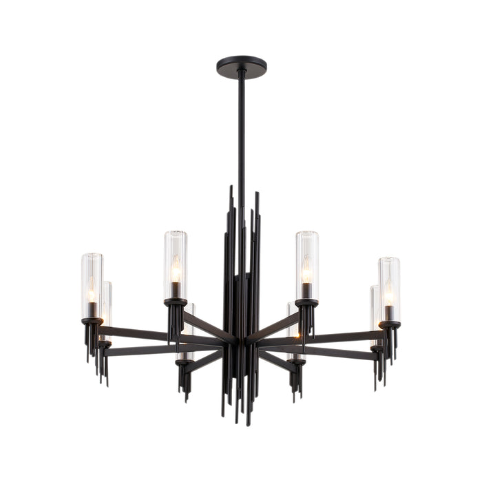 Torres Eight Light Chandelier Clear Ribbed Glass/Matte Black-Mid. Chandeliers-Alora-Lighting Design Store