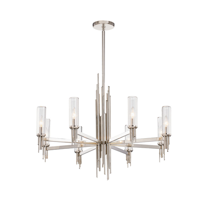 Torres Eight Light Chandelier Polished Nickel/Ribbed Glass-Mid. Chandeliers-Alora-Lighting Design Store