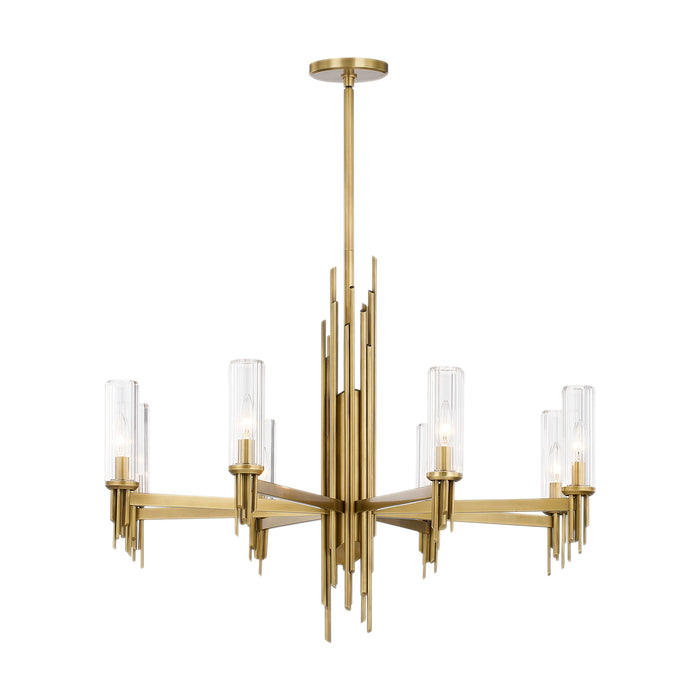 Torres Eight Light Chandelier Ribbed Glass/Vintage Brass-Mid. Chandeliers-Alora-Lighting Design Store