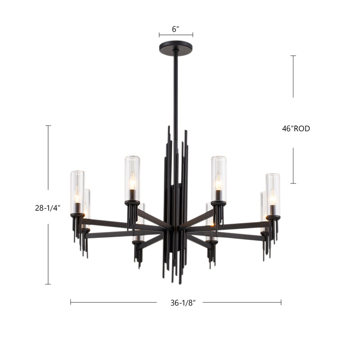 Torres Eight Light Chandelier Ribbed Glass/Vintage Brass-Mid. Chandeliers-Alora-Lighting Design Store