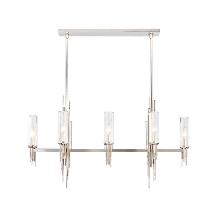 Torres Eight Light Pendant Polished Nickel/Ribbed Glass-Linear/Island-Alora-Lighting Design Store