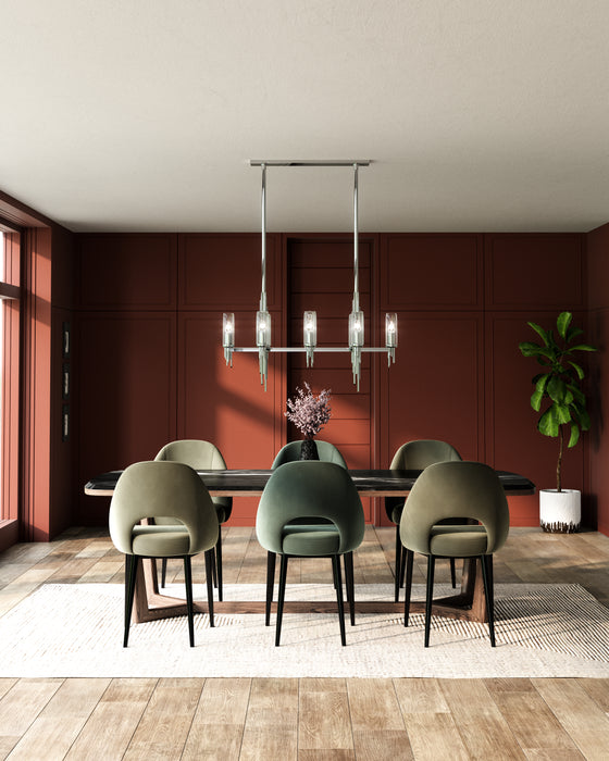 Torres Eight Light Pendant Polished Nickel/Ribbed Glass-Linear/Island-Alora-Lighting Design Store