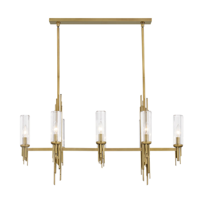 Torres Eight Light Pendant Ribbed Glass/Vintage Brass-Linear/Island-Alora-Lighting Design Store