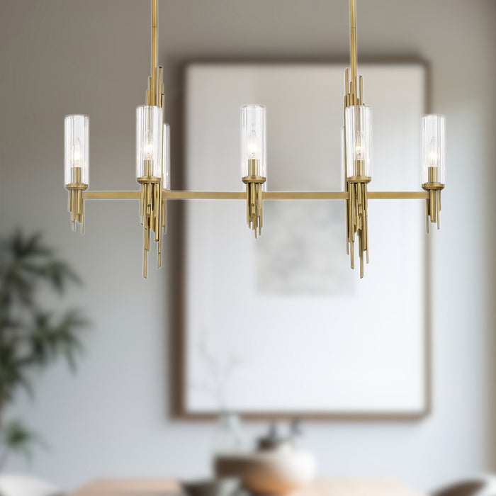 Torres Eight Light Pendant Ribbed Glass/Vintage Brass-Linear/Island-Alora-Lighting Design Store