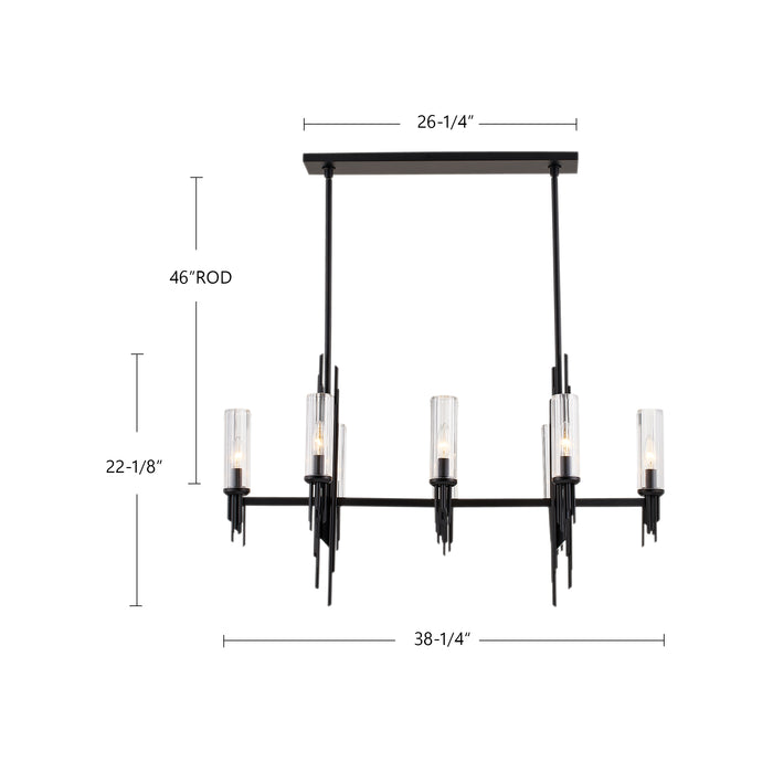 Torres Eight Light Pendant Polished Nickel/Ribbed Glass-Linear/Island-Alora-Lighting Design Store