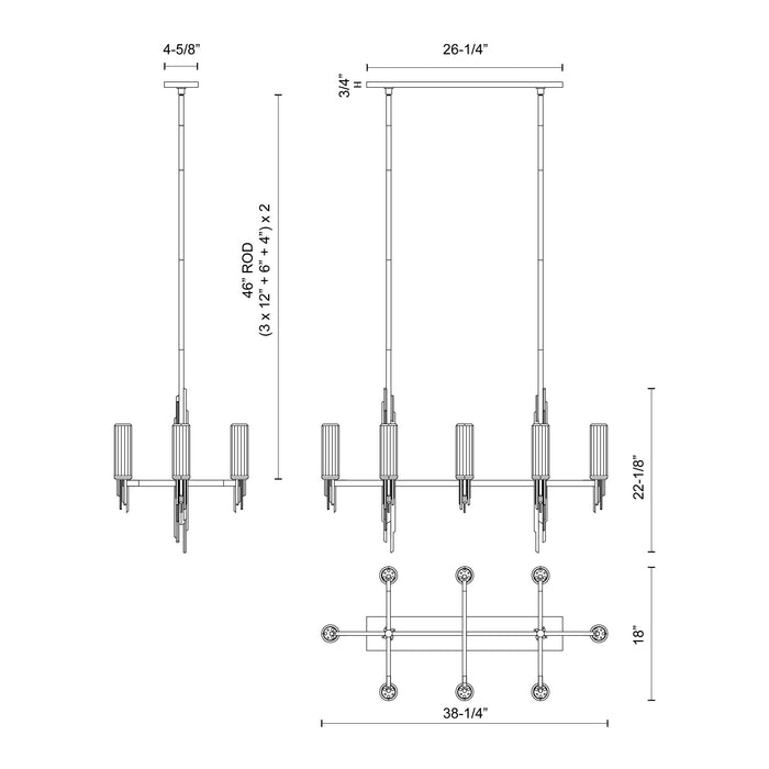 Torres Eight Light Pendant Polished Nickel/Ribbed Glass-Linear/Island-Alora-Lighting Design Store