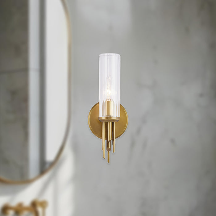 Torres One Light Vanity Ribbed Glass/Vintage Brass-Sconces-Alora-Lighting Design Store