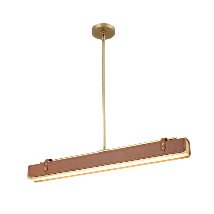 Valise LED Pendant Vintage Brass/Cognac Leather-Linear/Island-Alora-Lighting Design Store