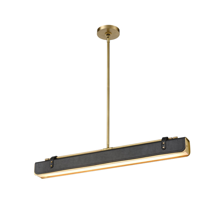 Valise LED Pendant Vintage Brass/Tuxedo Leather-Linear/Island-Alora-Lighting Design Store