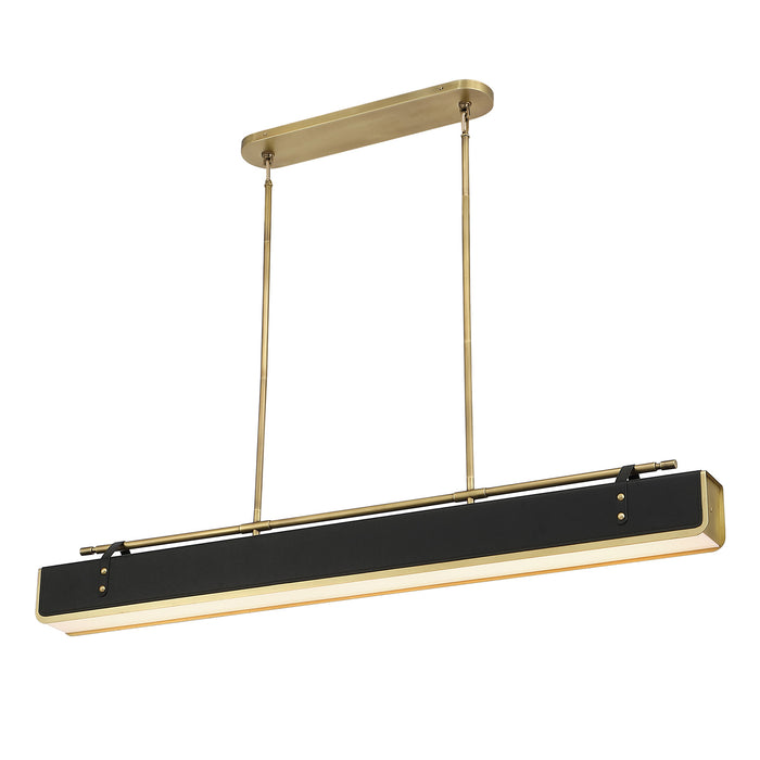 Valise LED Island Pendant Vintage Brass/Tuxedo Leather-Linear/Island-Alora-Lighting Design Store