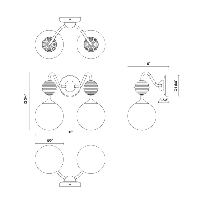Celia Two Light Vanity Brushed Gold/Opal Glass-Bathroom Fixtures-Alora-Lighting Design Store