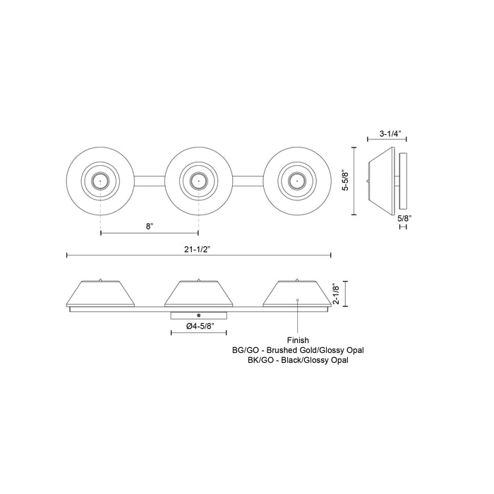 Holt LED Vanity Brushed Gold/Glossy Opal Glass-Bathroom Fixtures-Kuzco Lighting-Lighting Design Store
