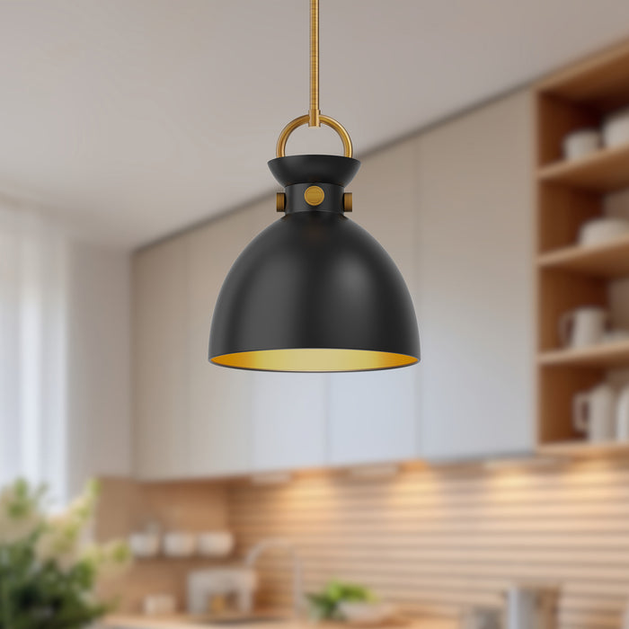 Waldo One Light Pendant Aged Gold/Matte Black-Mini Pendants-Alora-Lighting Design Store