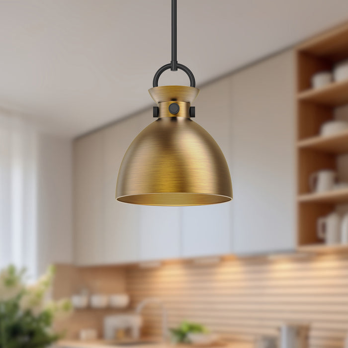 Waldo One Light Pendant Matte Black/Aged Gold-Mini Pendants-Alora-Lighting Design Store