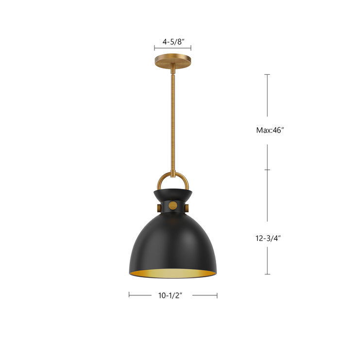 Waldo One Light Pendant Matte Black/Aged Gold-Mini Pendants-Alora-Lighting Design Store