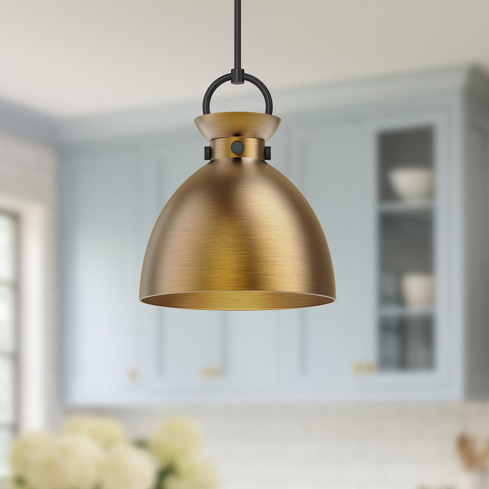 Waldo One Light Pendant Matte Black/Aged Gold-Pendants-Alora-Lighting Design Store