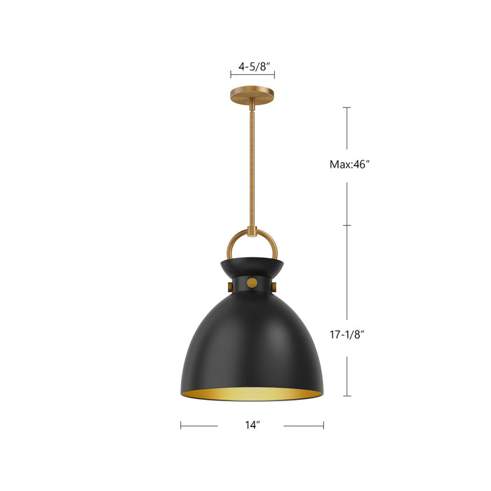 Waldo One Light Pendant Matte Black/Aged Gold-Pendants-Alora-Lighting Design Store
