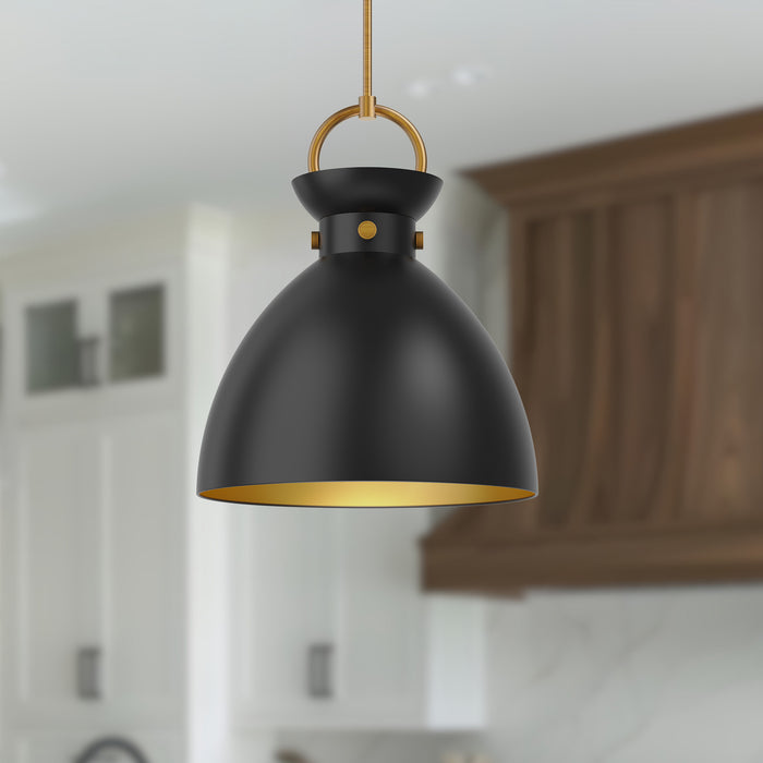 Waldo One Light Pendant Aged Gold/Matte Black-Pendants-Alora-Lighting Design Store