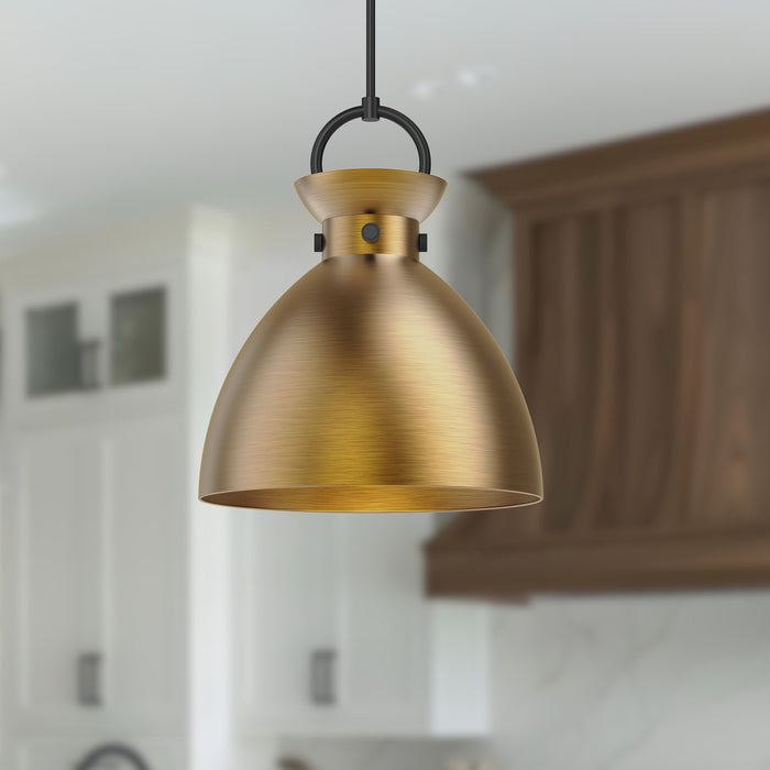 Waldo One Light Pendant Matte Black/Aged Gold-Pendants-Alora-Lighting Design Store