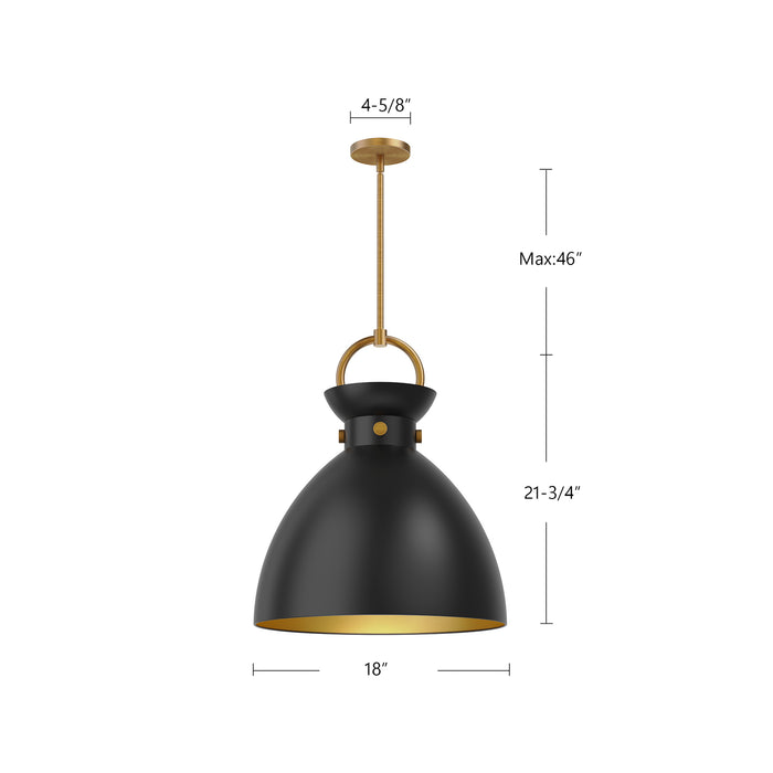 Waldo One Light Pendant Matte Black/Aged Gold-Pendants-Alora-Lighting Design Store