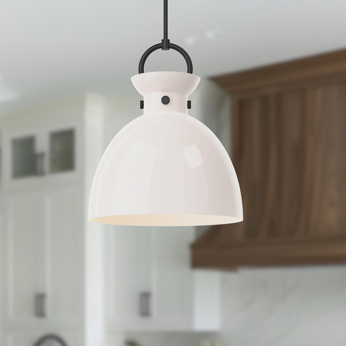 Waldo One Light Pendant Matte Black/Glossy Opal Glass-Pendants-Alora-Lighting Design Store
