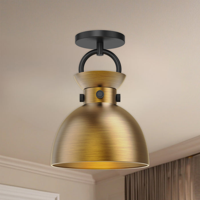 Waldo One Light Semi-Flush Mount Matte Black/Aged Gold-Flush Mounts-Alora-Lighting Design Store
