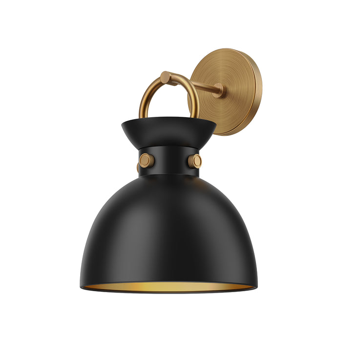 Waldo One Light Wall Sconce Aged Gold/Matte Black-Sconces-Alora-Lighting Design Store