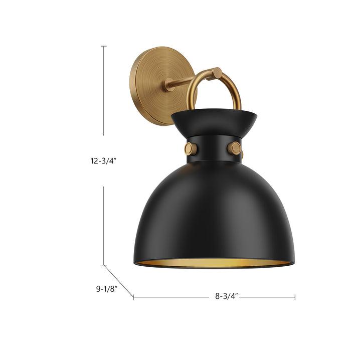 Waldo One Light Wall Sconce Aged Gold/Matte Black-Sconces-Alora-Lighting Design Store