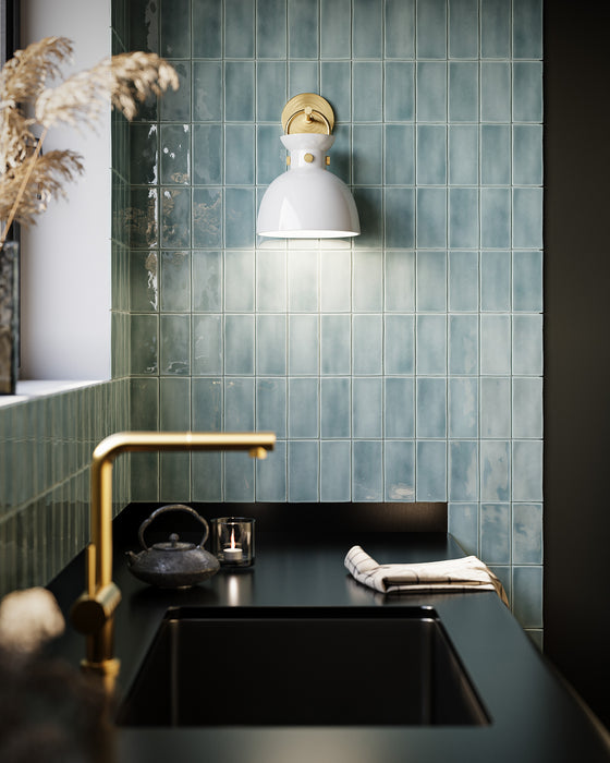 Waldo One Light Wall Sconce Aged Gold/Glossy Opal Glass-Sconces-Alora-Lighting Design Store