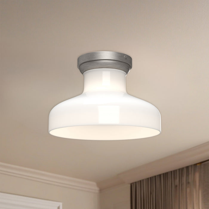 Westlake One Light Flush Mount Brushed Nickel/Glossy Opal Glass-Flush Mounts-Alora-Lighting Design Store