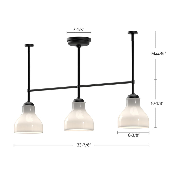 Westlake Three Light Linear Pendant Glossy Opal Glass/Matte Black-Linear/Island-Alora-Lighting Design Store