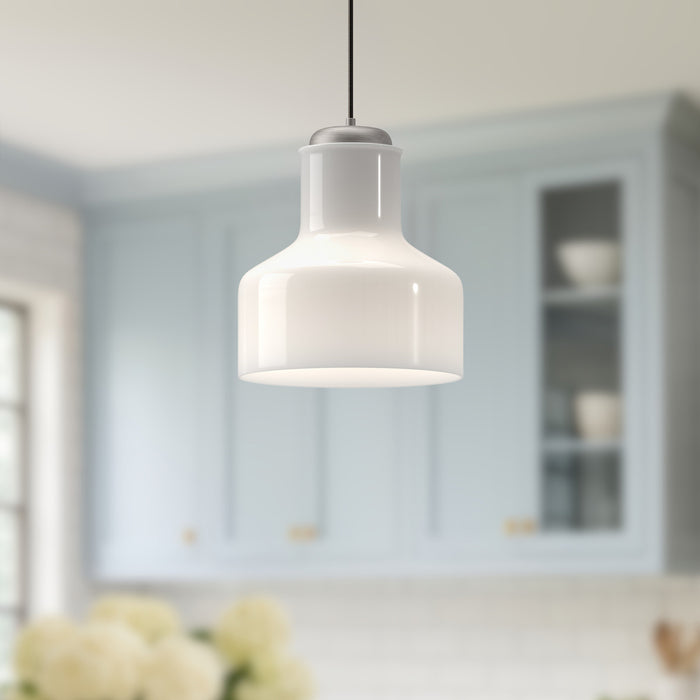 Westlake One Light Pendant Brushed Nickel/Glossy Opal Glass-Pendants-Alora-Lighting Design Store