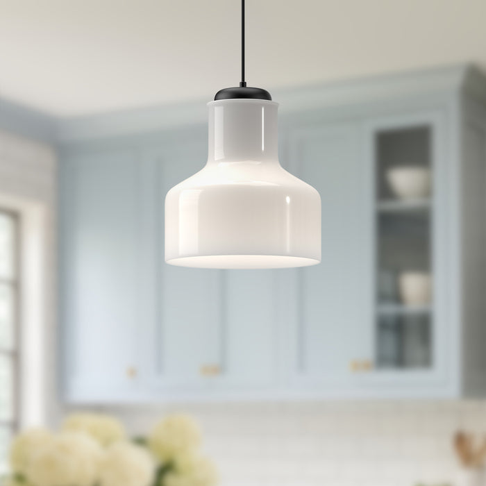 Westlake One Light Pendant Glossy Opal Glass/Matte Black-Pendants-Alora-Lighting Design Store