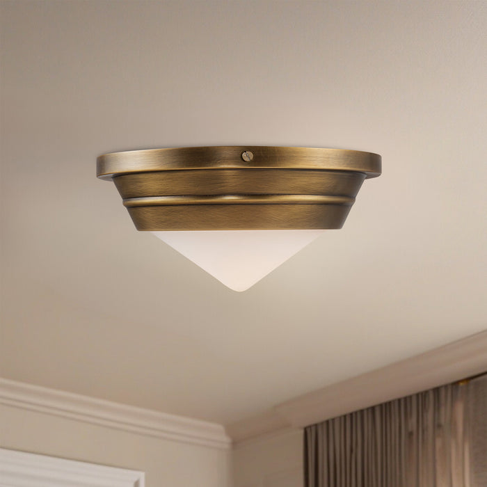 Willard One Light Flush Mount Vintage Brass/Opal Matte Glass-Flush Mounts-Alora-Lighting Design Store