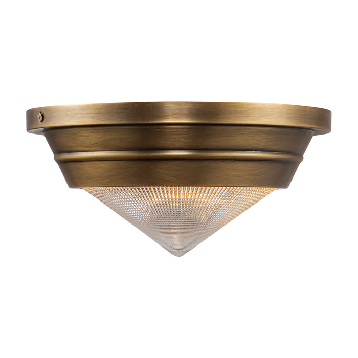 Willard One Light Flush Mount Vintage Brass/Prismatic Glass-Flush Mounts-Alora-Lighting Design Store