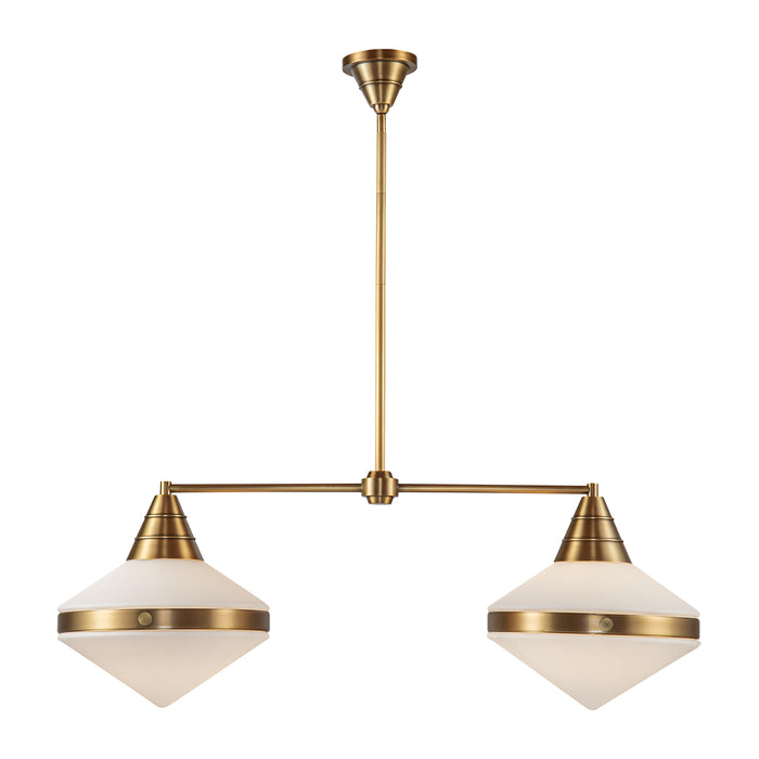 Willard Two Light Linear Pendant Vintage Brass/Opal Matte Glass-Linear/Island-Alora-Lighting Design Store