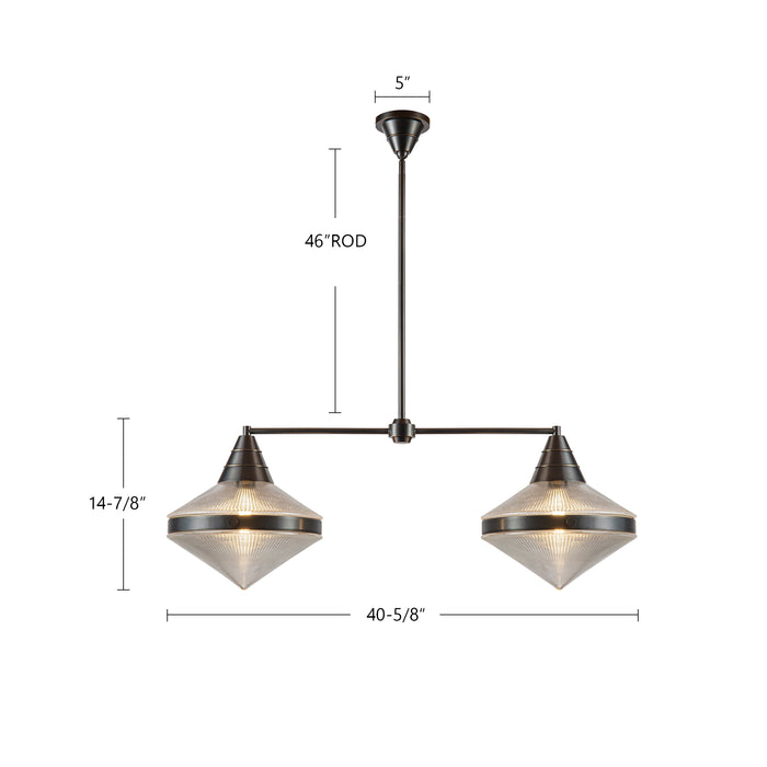Willard Two Light Linear Pendant Polished Nickel/Prismatic Glass-Linear/Island-Alora-Lighting Design Store