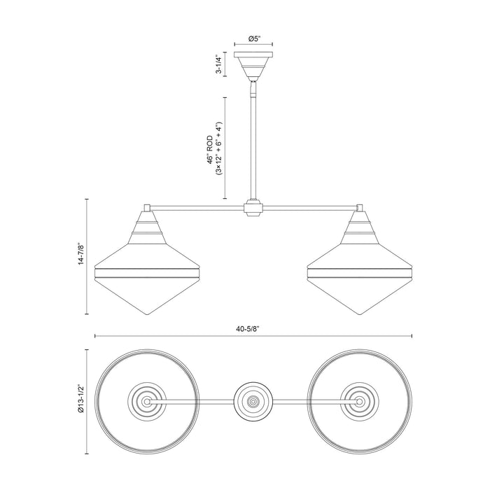 Willard Two Light Linear Pendant Polished Nickel/Prismatic Glass-Linear/Island-Alora-Lighting Design Store