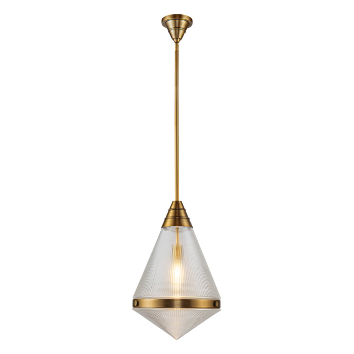 Willard One Light Pendant Vintage Brass/Prismatic Glass-Pendants-Alora-Lighting Design Store