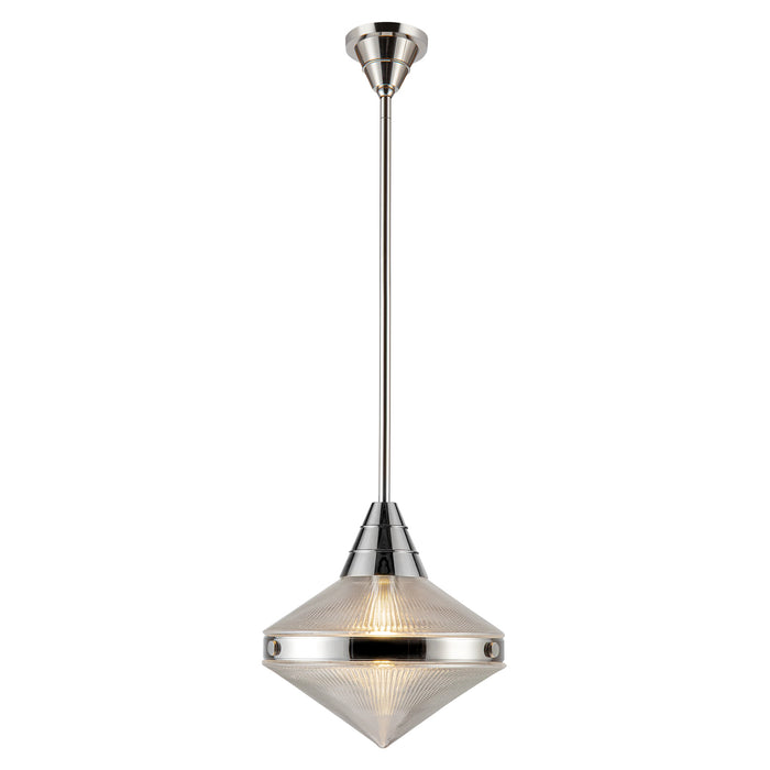 Willard One Light Pendant Polished Nickel/Prismatic Glass-Pendants-Alora-Lighting Design Store