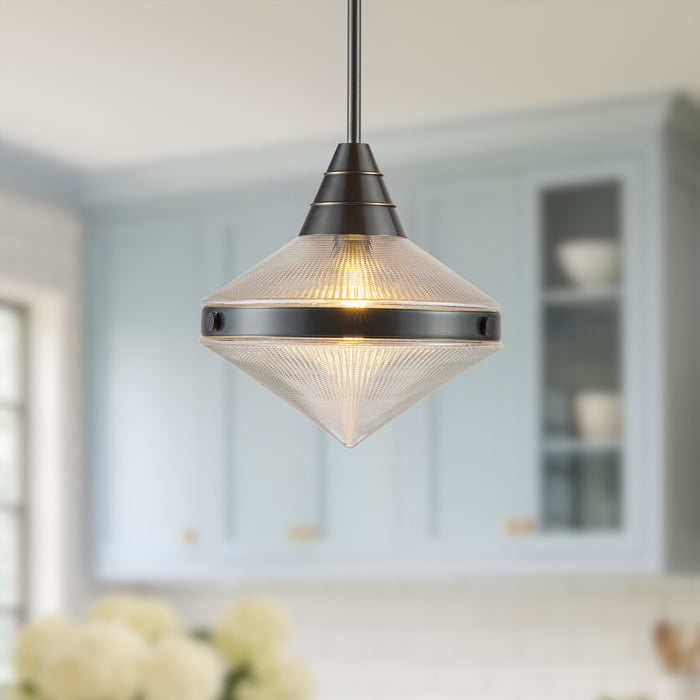 Willard One Light Pendant Urban Bronze/Prismatic Glass-Pendants-Alora-Lighting Design Store