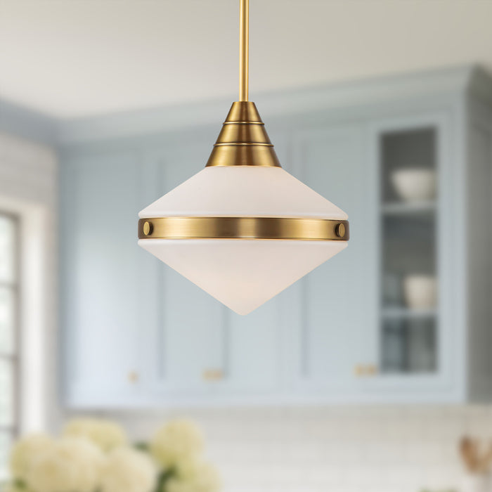 Willard One Light Pendant Vintage Brass/Opal Matte Glass-Pendants-Alora-Lighting Design Store