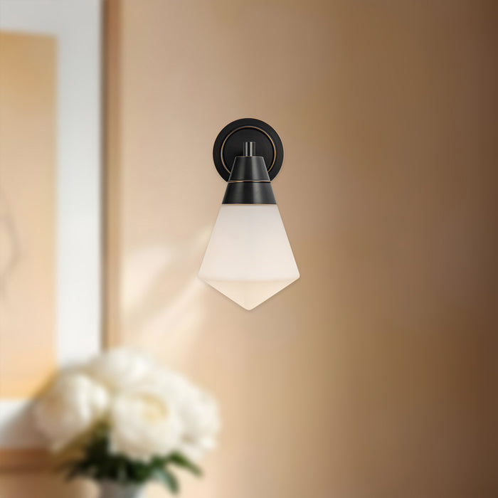 Willard One Light Wall Sconce Urban Bronze/Opal Matte Glass-Sconces-Alora-Lighting Design Store