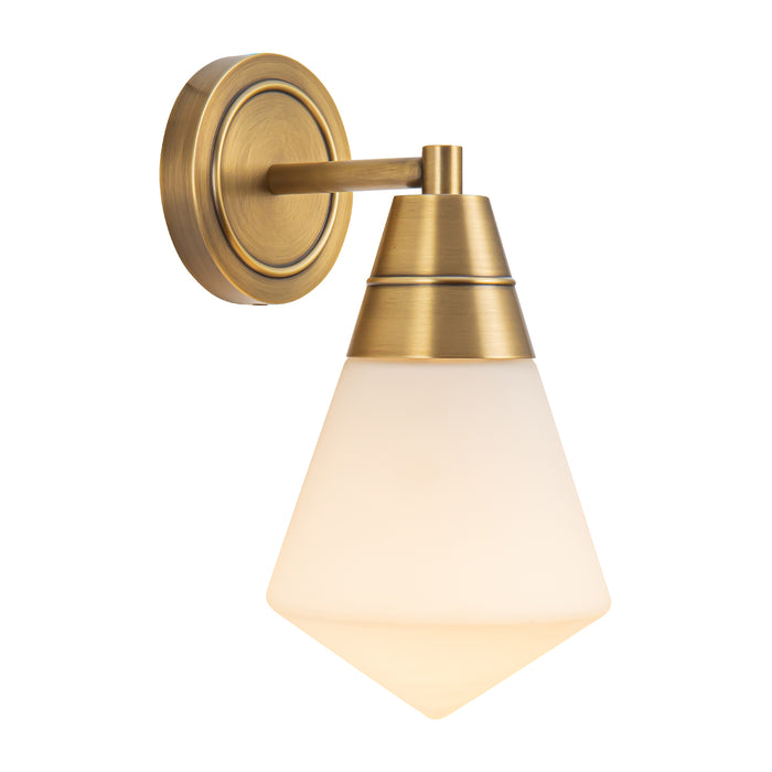 Willard One Light Wall Sconce Vintage Brass/Opal Matte Glass-Sconces-Alora-Lighting Design Store